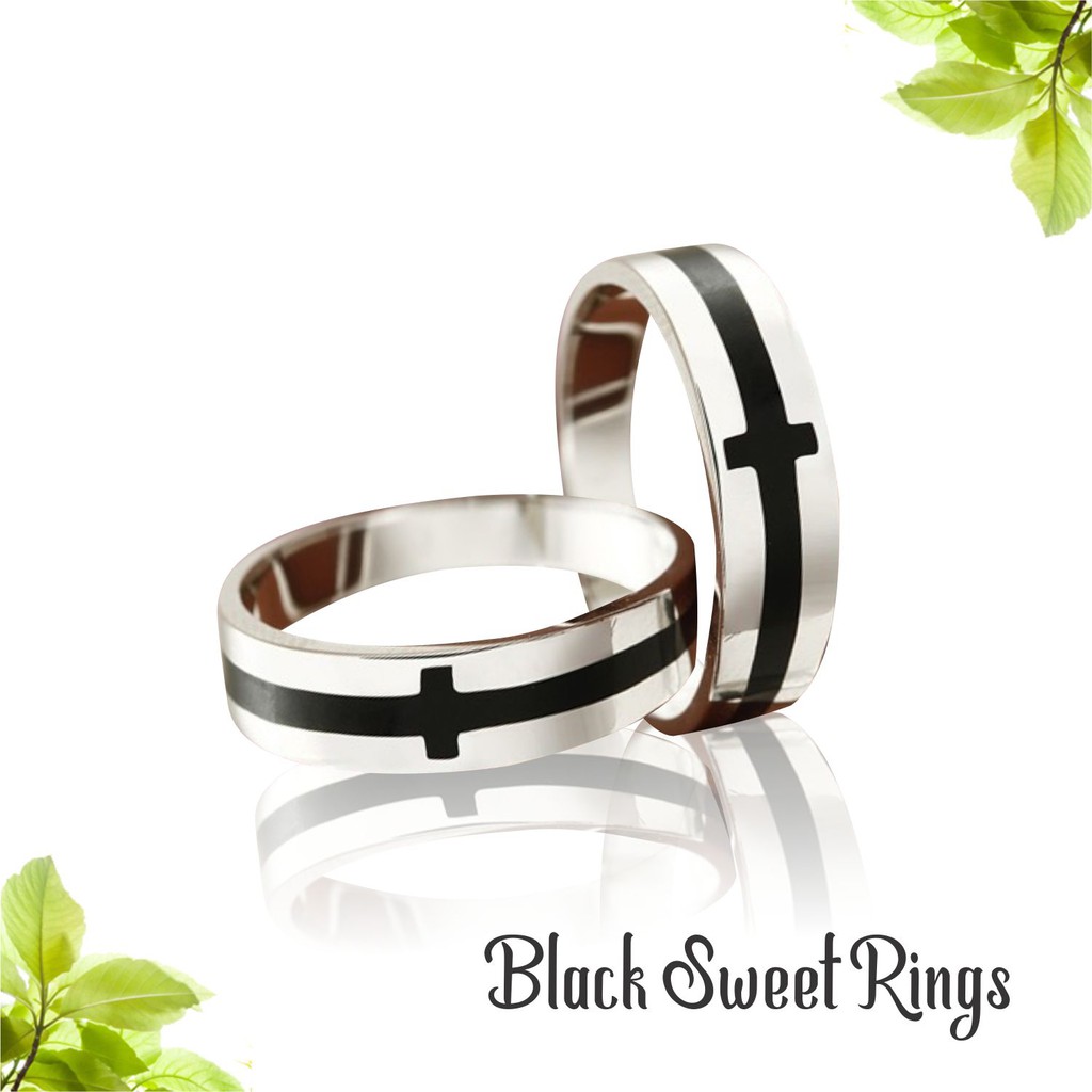 Promo Cincin Couple Black Sweet Palladium Enamel Rings