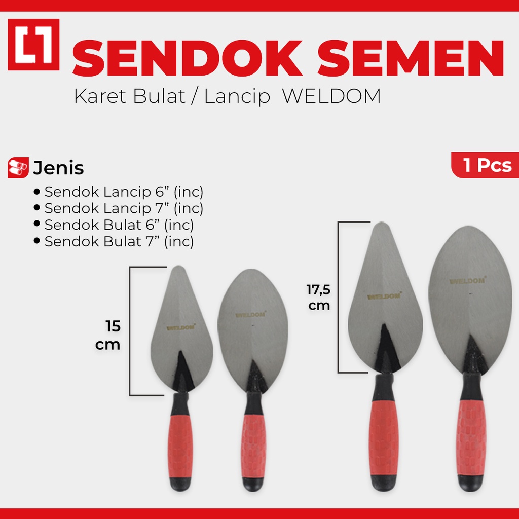 Sendok Semen Gagang Kayu Bulat Lancip 6&quot; 7&quot; - Weldom