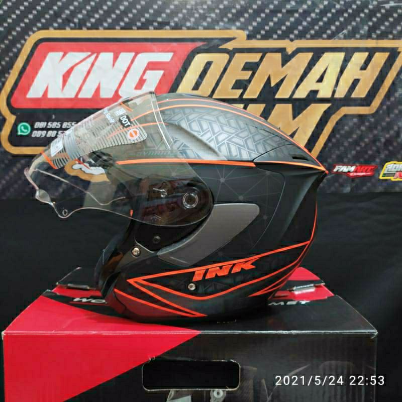 HELM INK DYNAMIC #2 GUNMETAL DOFF/ORANGE HELM TOURING ORIGINAL INK SNI