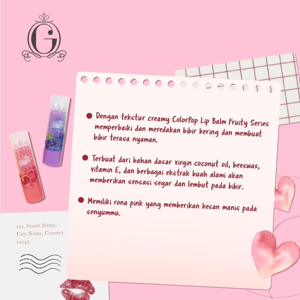 ⭐️ Beauty Expert ⭐️ Madame Gie Color Pop Lip Balm Fruity Series - MakeUp Lip Care