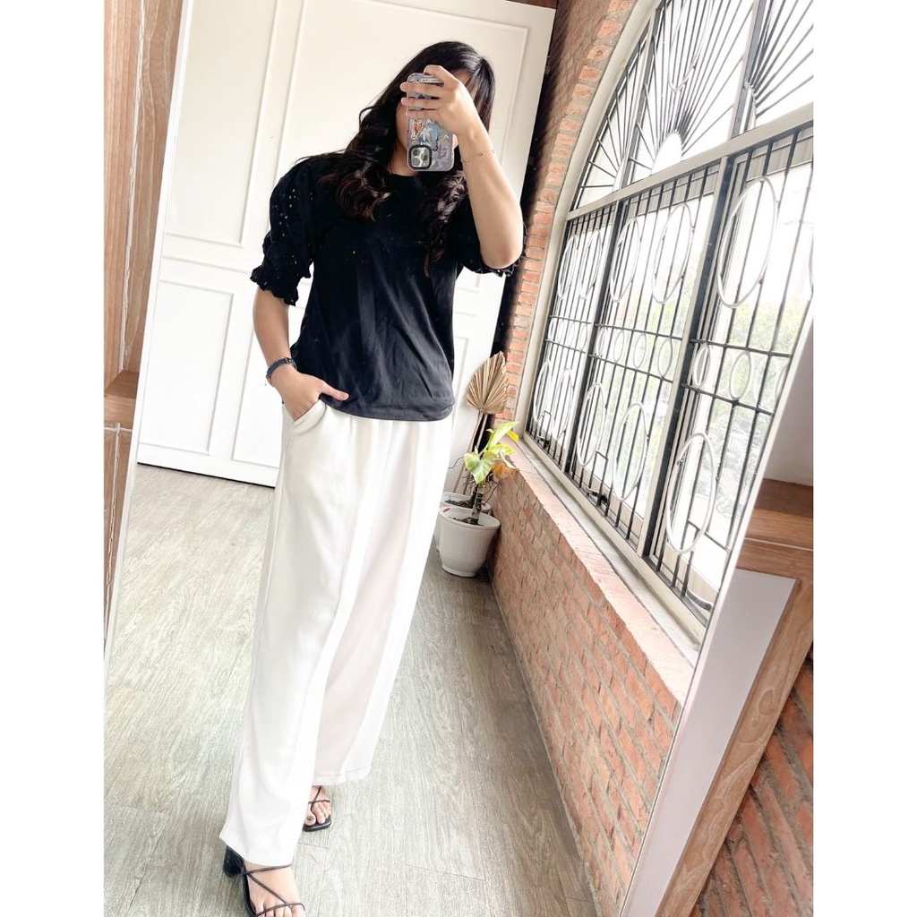 UNQ Lace Sleeve Blouse - Atasan Wanita Original-Black