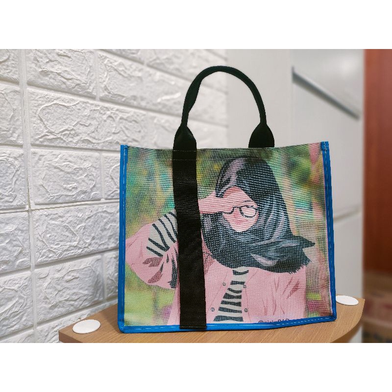 tas totebag printing motif wanita perempuan hijab kata motivasi flaminggo hutan daun monstera tali model kekinian