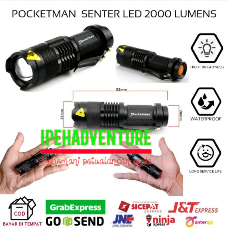 senter LED 2000 lumens pocketman