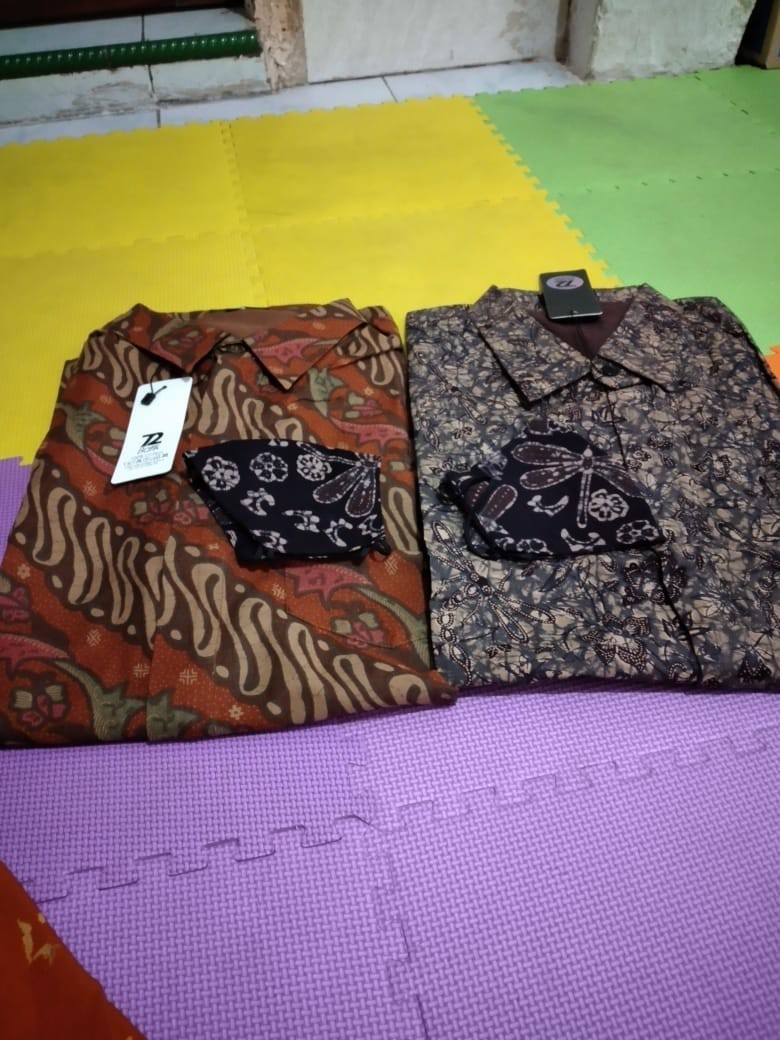 Kemeja Batik Pria Lengan Pendek Premium Capung Warna Cream Coklat 728526 Cap 72