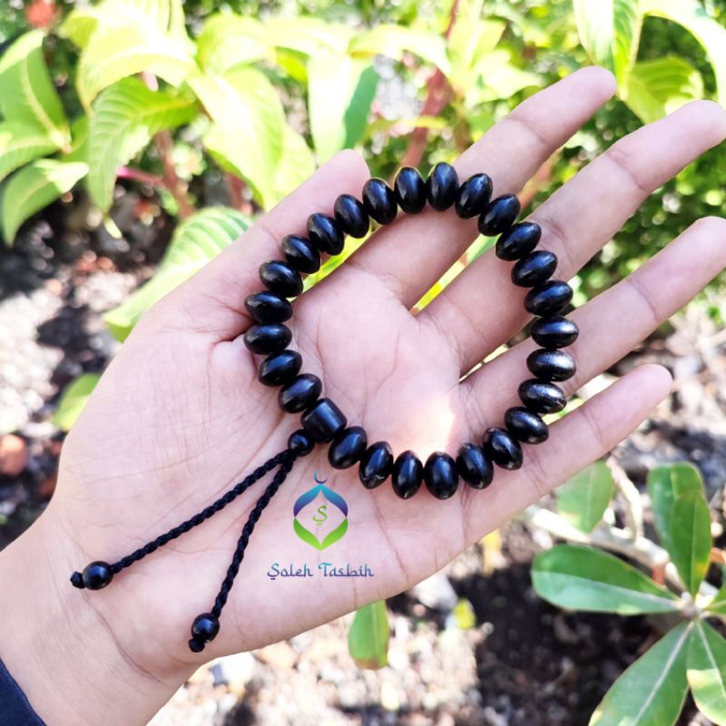 Gelang Kayu Galih Kelor Hitam Motif Pipih, Size 7mm x 11mm Asli