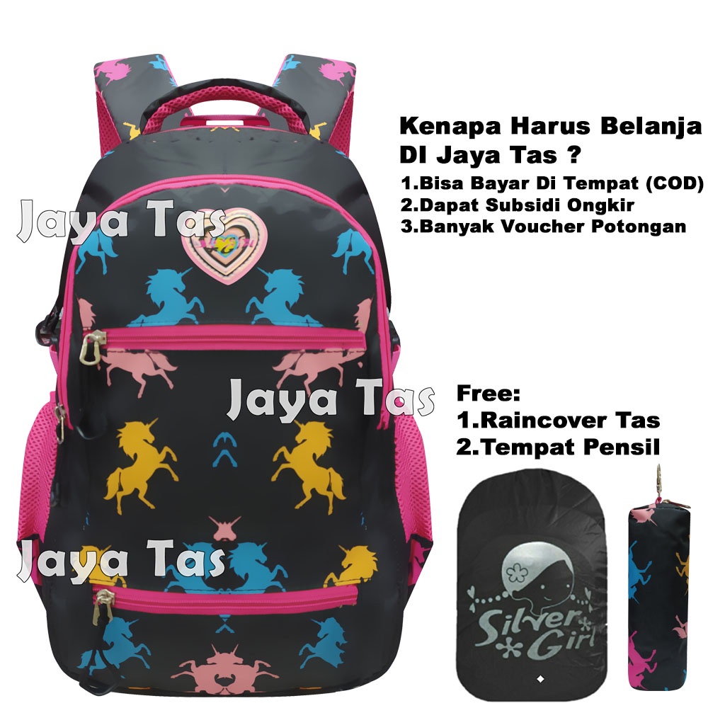 Tas Ransel Anak Perempuan Tas Sekolah Alto Silver Girl Original Unicorn JT1547 Gratis Pencil Case Da