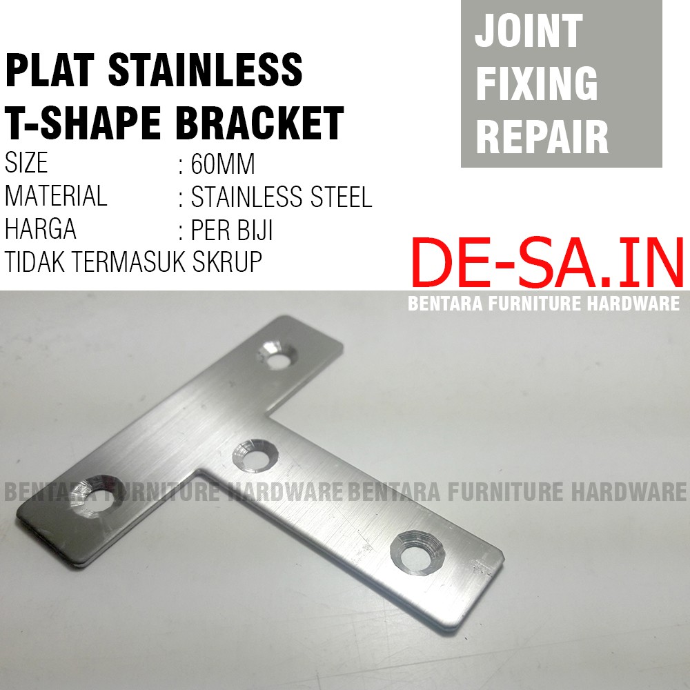 60MM Plat T-Shape Stainless Steel - Bracket Flat Reparasi Joint Fixing Repair