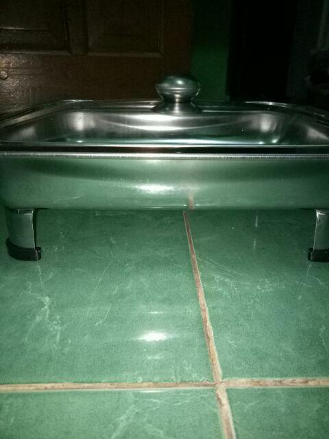 Tempat Makan Prasmanan Tutup Kaca Paket 2 Set- Silver