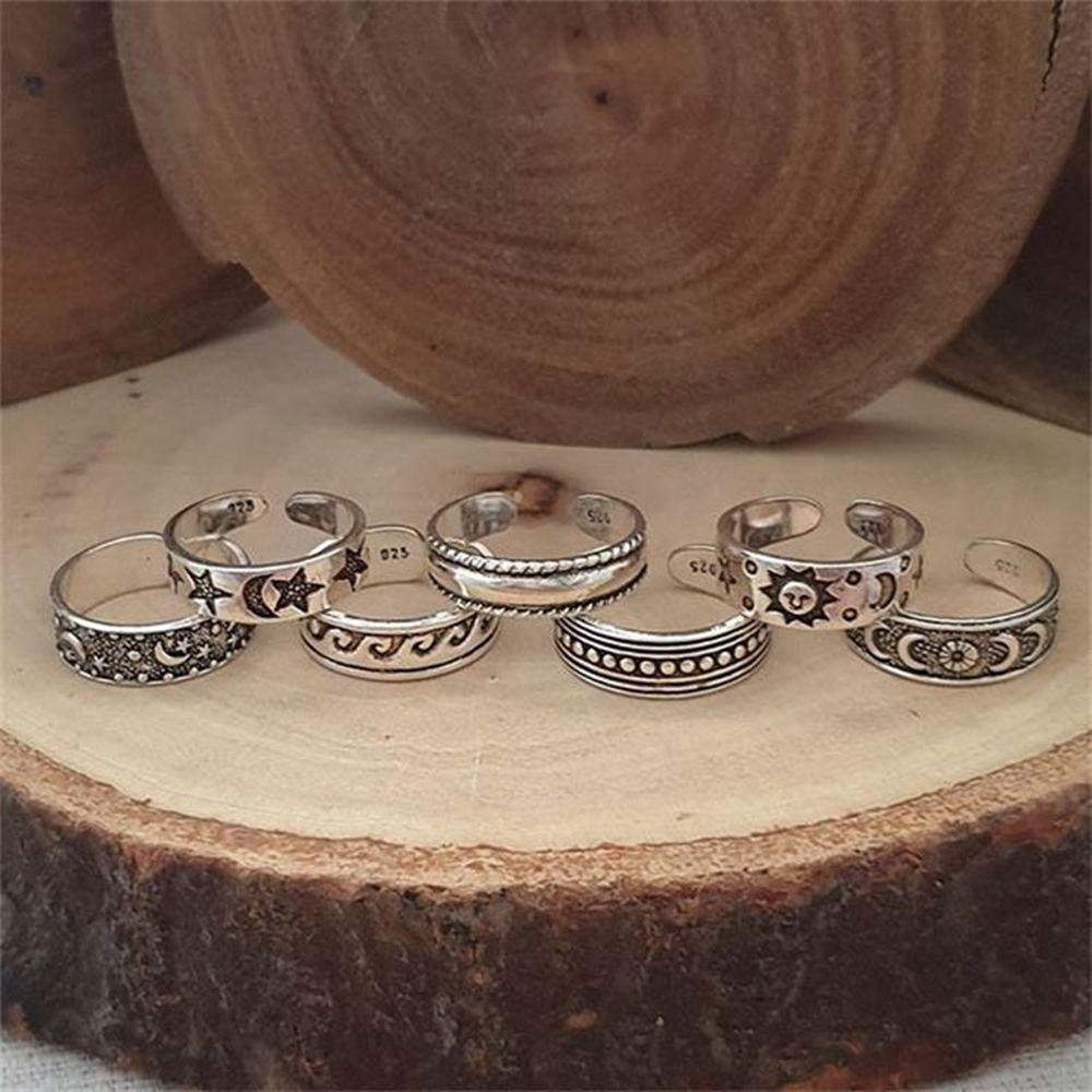 Needway  Kaki Cincin Set Gaya Punk Cincin Retro Terbuka Cincin Perak Cincin Logam Pantai Kaki Perhiasan Toe Rings