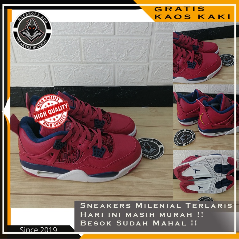 Nike Air Jordan Retro 4 Red Size 40-44 Made In Vietnam High Quality Bnib Sepatu Basket