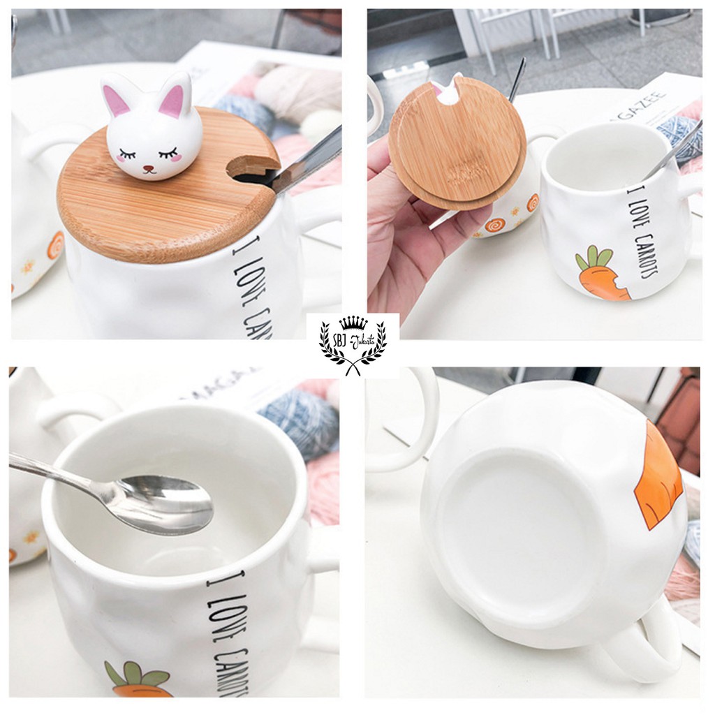 Cangkir Keramik Happy Day Gift Set Ceramic Mug 400 ml dengan Tutup dan sendok