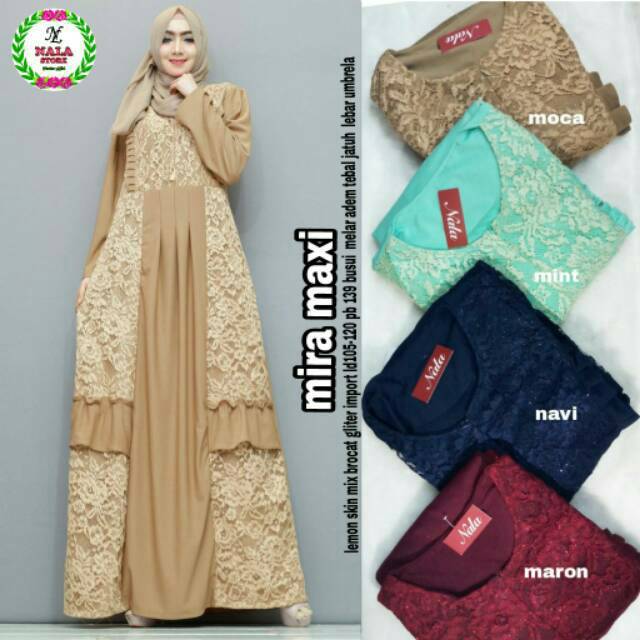 Dress Maxi Lemon Skin Mix Brokat Gliter Busui Size Jumbo mira Ori Nala