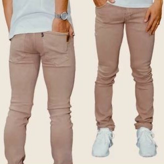 ( COD ) SKINNY JEANS CREAM / KREM CELANA PANJANG JEANS STRETCH MELAR KARET UNISEX PRIA WANITA