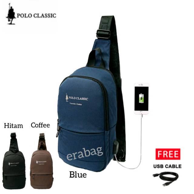 Tas selempang sling bag usb port polo classic