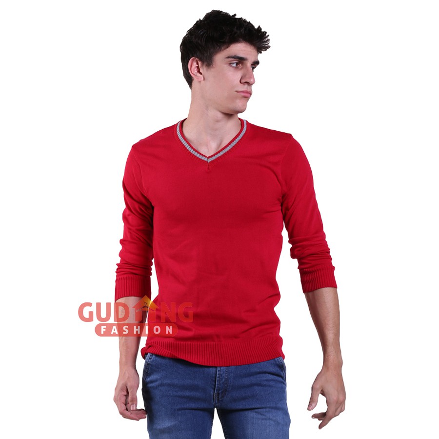 Sweater Rajut Pria V-Neck Polos - SWE 534