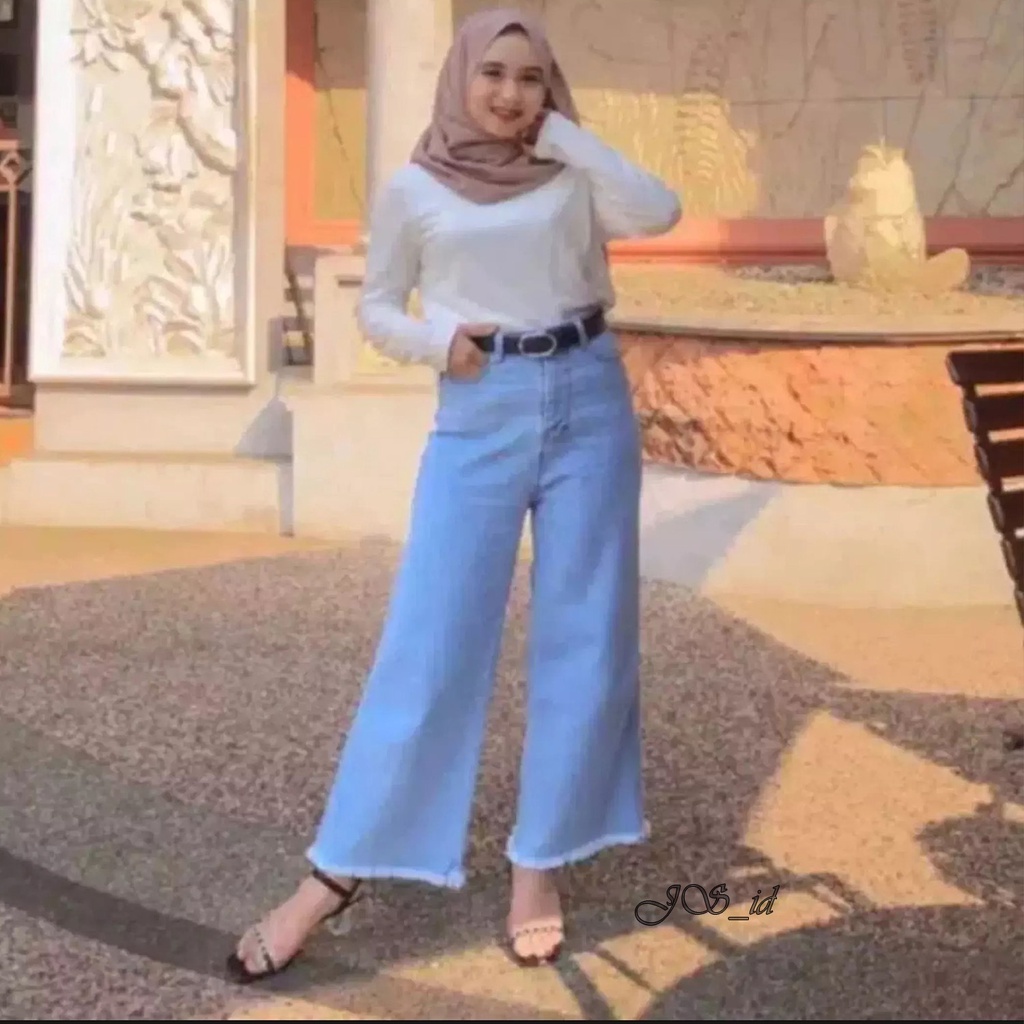 Celana Panjang Wanita Kulot Jeans Highwaist Tebal Kekinian