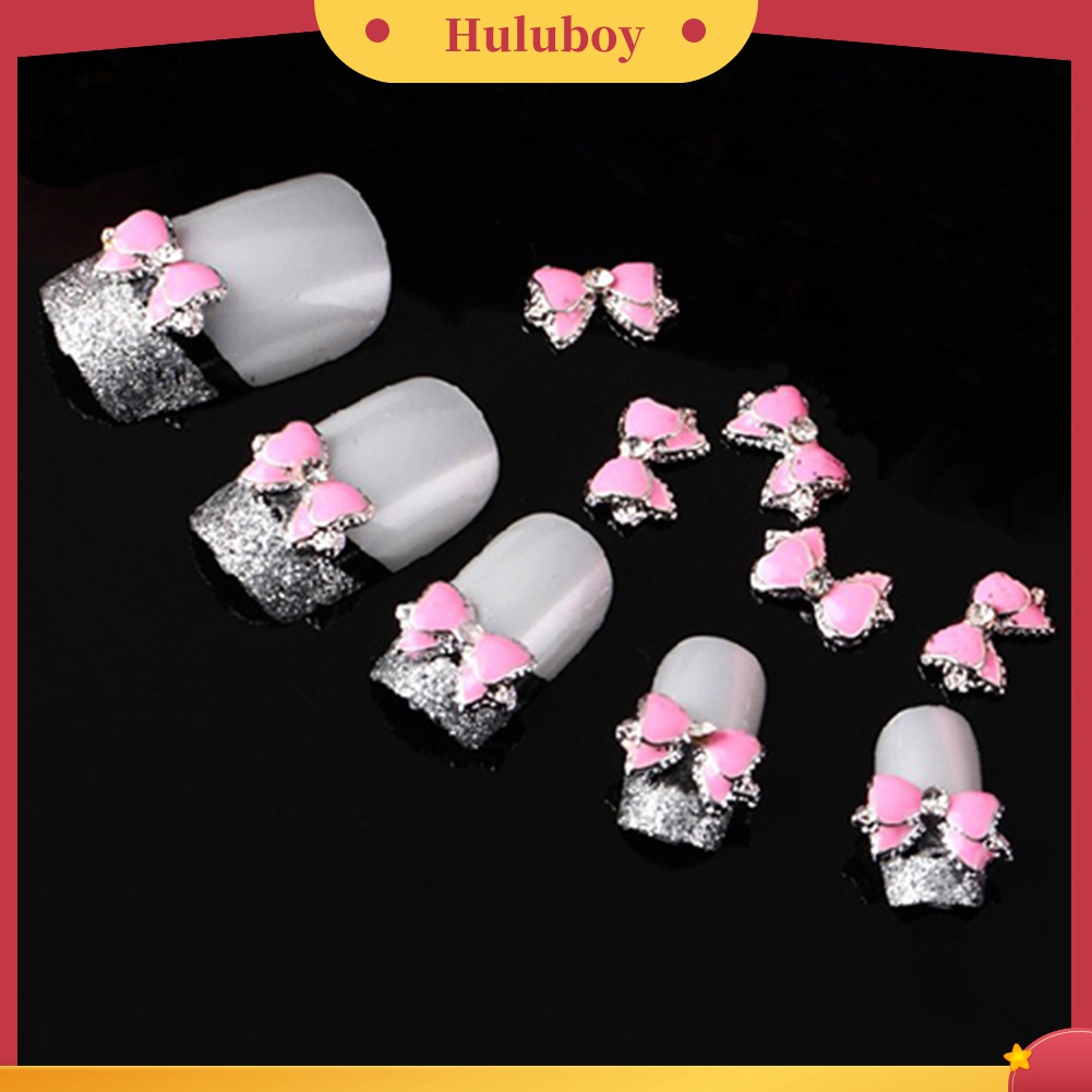 Huluboy Huluboy♡ 10pcs Stiker Kupu-Kupu 3D Bahan Alloy Dengan Berlian Imitasi Warna Pink