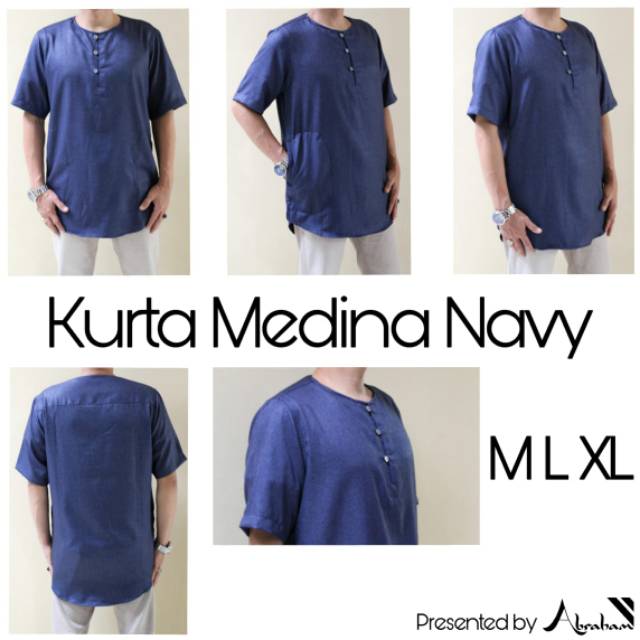 Baju Koko kurta abraham casual navy blue