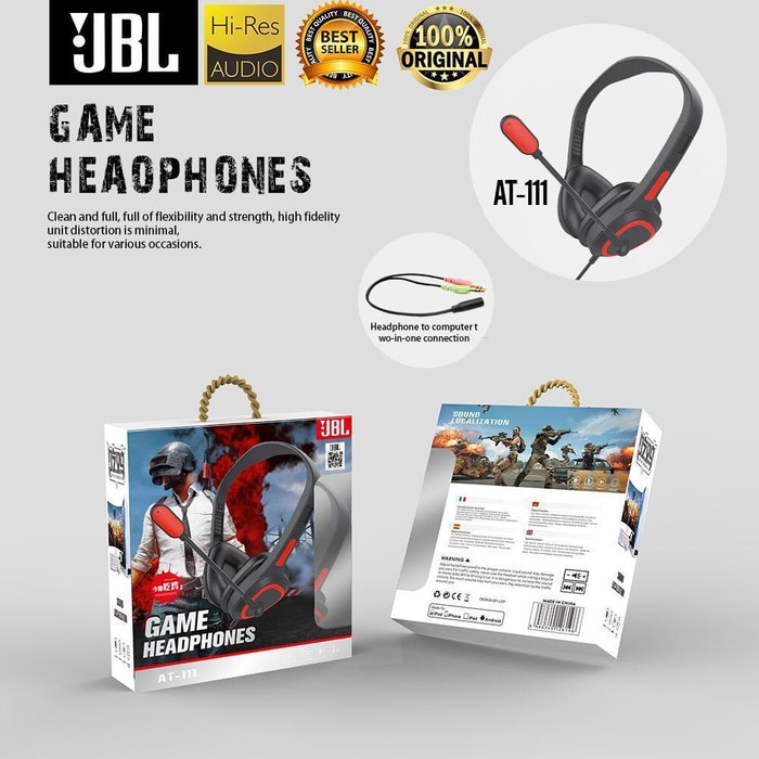 Headset Gaming JBL Dengan Mic AT111 Earphone Headphone Game Bando