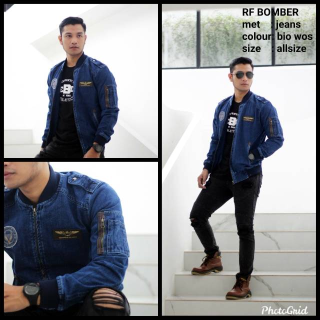 Jaket Pria - Jaket Bomber Jeans/Denim Premium Bordir Rocafela