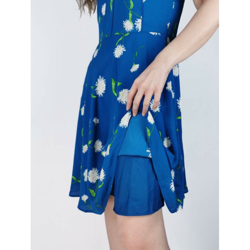 Ann taylor blue wild flower v-neck flare dress