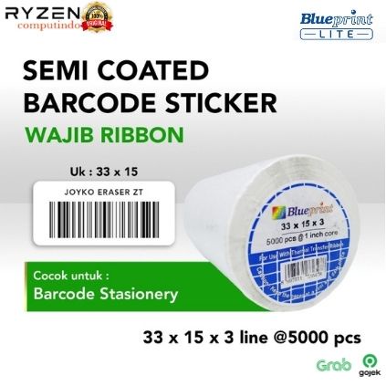 

Sticker label Barcode 33x15 mm 3 Line Semi Coated BLUEPRINT isi 5000Pcs