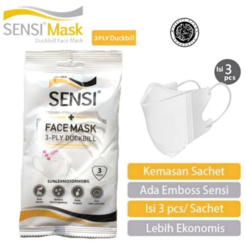 SENSI MASKER DUCKBILL ISI 3PCS / ORIGINAL ADA EMBOS SENSI / DISPOSABLE MASK