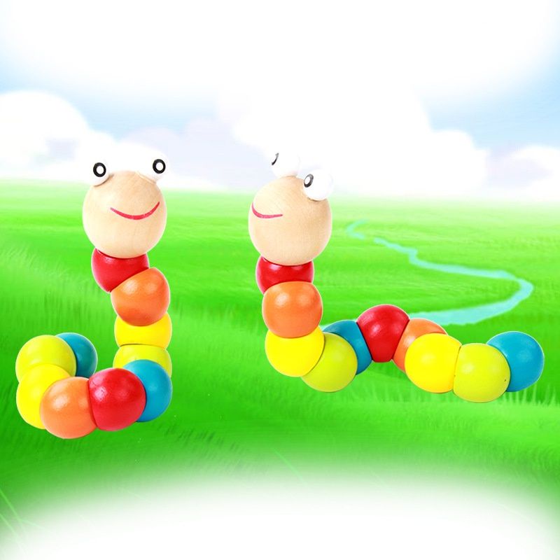 Mainan Edukasi Anak Ulat Kayu Lucu Mainan Ulat Kayu Lucu Mini Worm Colorful Wooden Toy