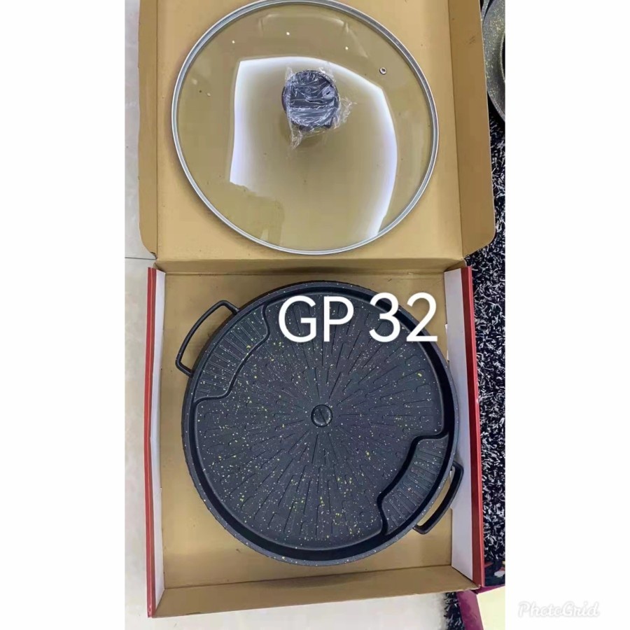 Bulgogi Grill Pan Marble Non Stick 32cm Dilengkapi Tutup Kaca Anti Lengket
