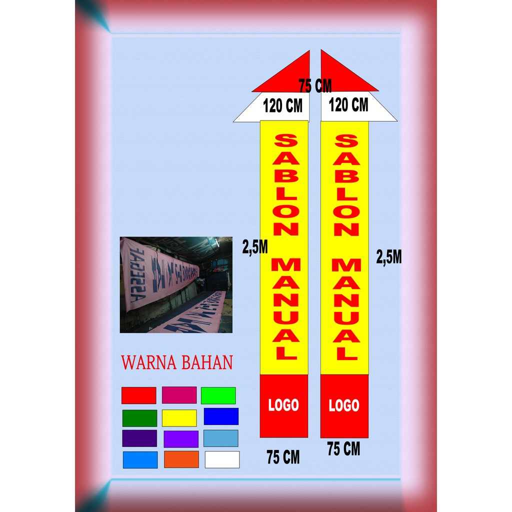 umbul-umbul sablon manual 4meter x 75cm