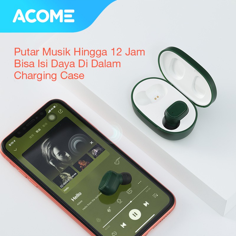 Acome Headset Earphone Bluetooth 5.0 TWS LED Garansi Resmi 1 Tahun Airdots T1