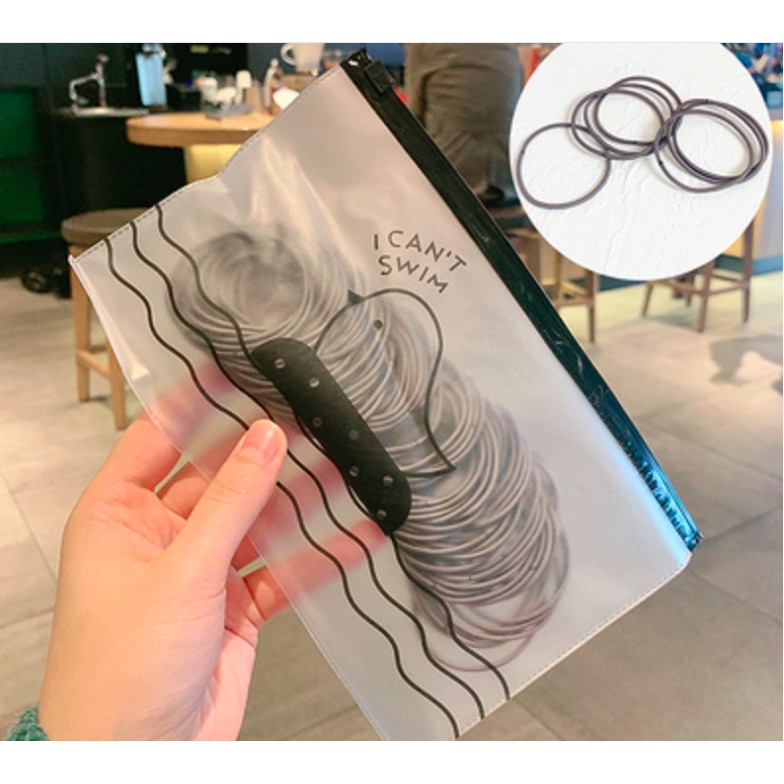 Ikat Rambut Korea I Can Swim isi 100 pcs Warna Warni DAPET POUCH-ABU PETAL