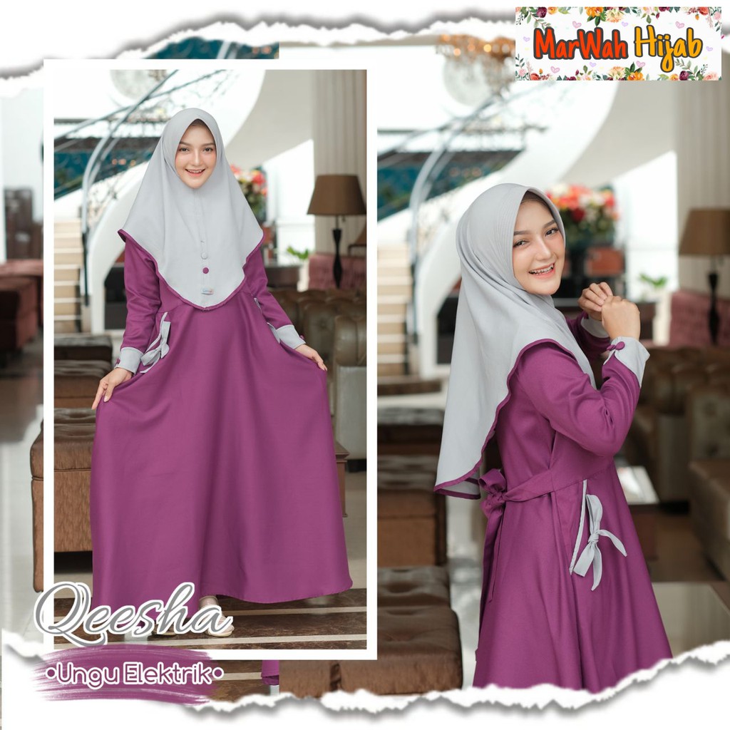 qeesha dress ungu elektrik by marwah hijab gamis remaja modis baju muslim anak perempuan warna baru