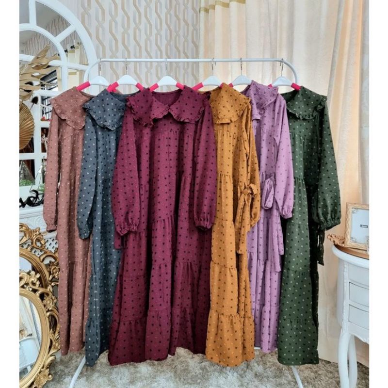 MIDI dress wanita Crinkle Ruby love busui import, MIDI crinkle uragini