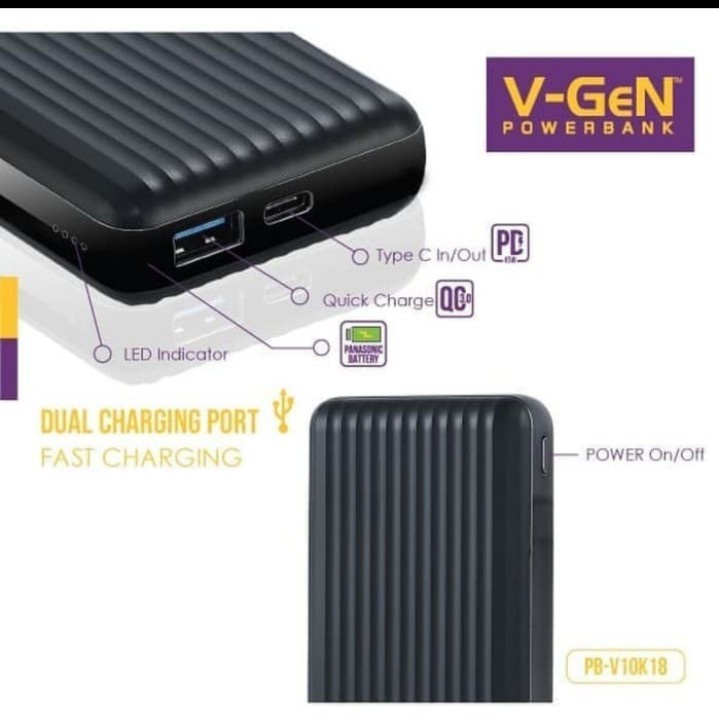 PowerBank Portable V-GEN 10000Mah FastCharging 3.6A 18W Mini Type C