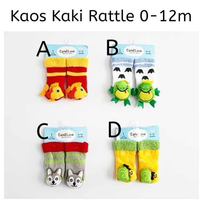 Catell Love Kaos Kaki Rattle Boneka 3D Anti Slip Kaos Kaki Bayi 0-12 Bulan