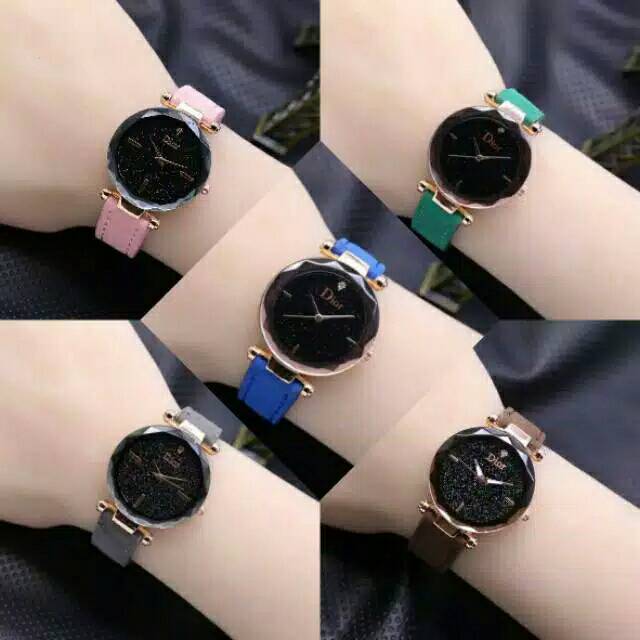 Jam Tangan Wanita  Anak Cewe Fasion Analog Diyoor Kulit Plat Glitter Manik