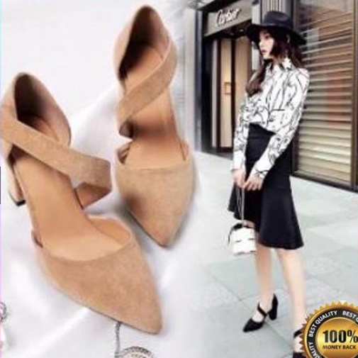 TRANSVERSE HEELS WANITA/HAK TAHU/BIGHEELS WOMEN SHOES/HEELS DENGAN PEREKAT VELCRO