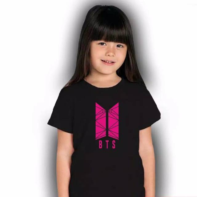 Baju Kaos Anak Perempuan/T-Shirt/BTS Logo/Atasan anak/Kids Jaman Now/K-POP