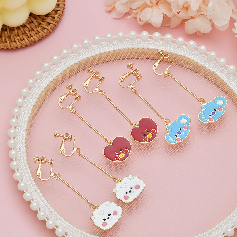 XiaoboACC Anting Tusuk Silver S925 Desain Kartun BTS Aksesoris Wanita