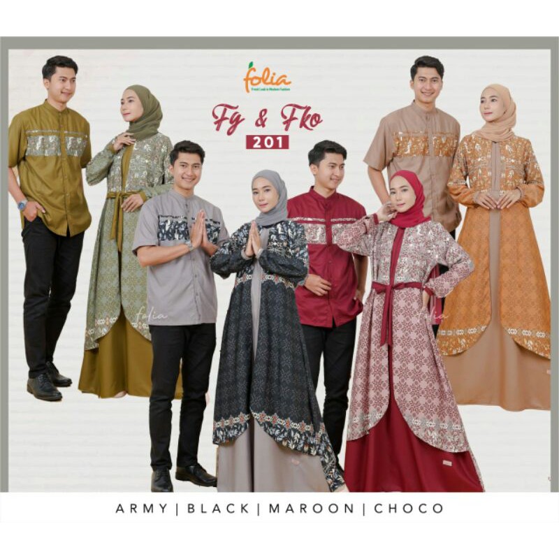 Gamis Sarimbit Couple Folia FG 201 Bahan Toyobo Mix Maxmara