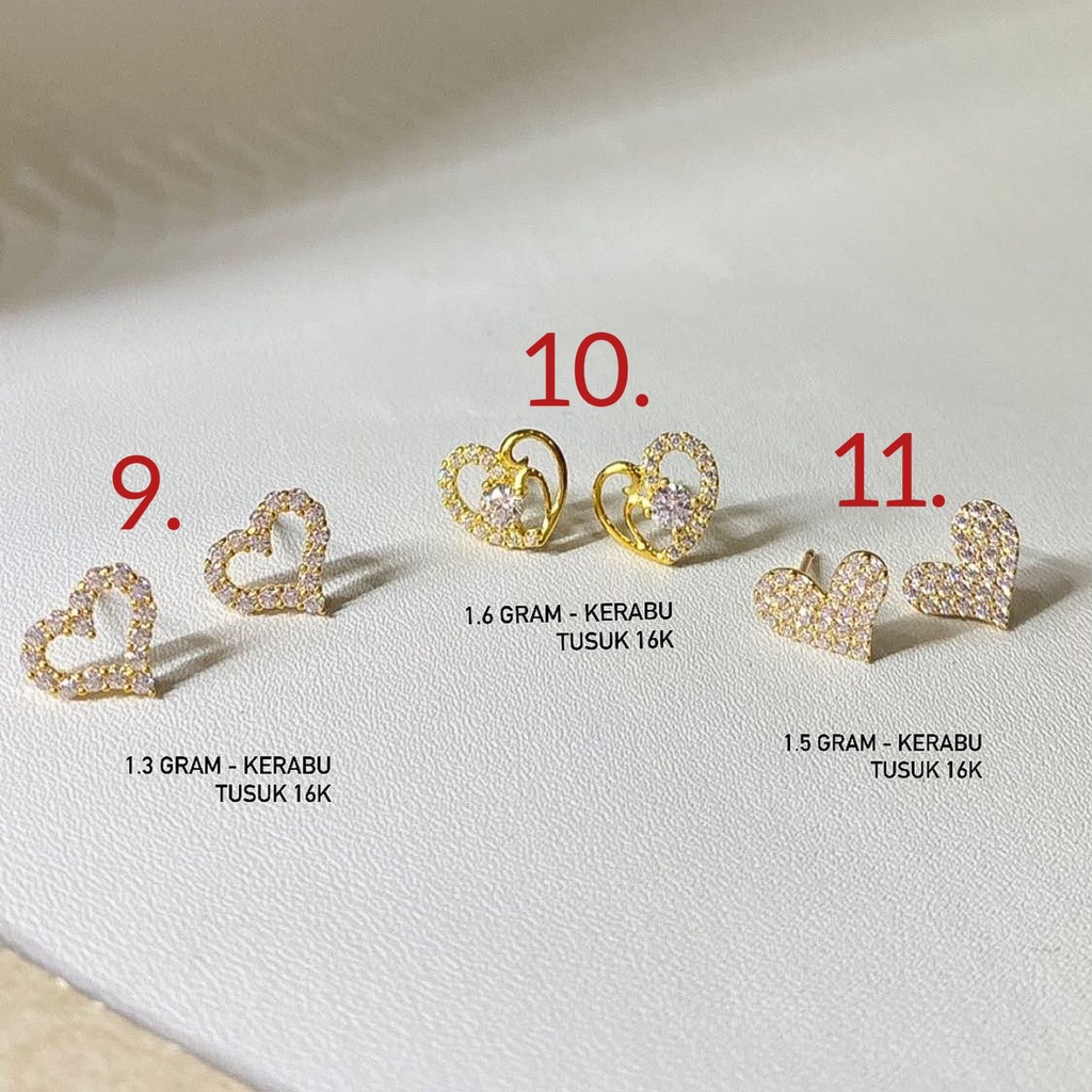 Anting duduk anak dan dewasa emas asli kadar 700 70 16k kerabu giwang tusuk paku clover kupu2 winter love heart hati permata like diamond ringan simple 1 2 3 satu dua tiga gram gr g