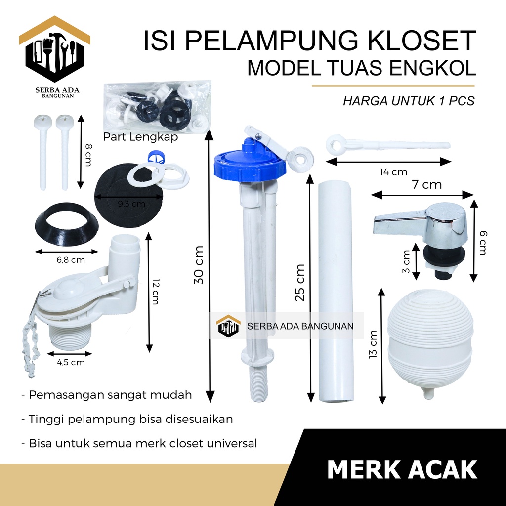 Pelampung Closet duduk Universal model dua flush engkol pelampung toilet pelampung kloset