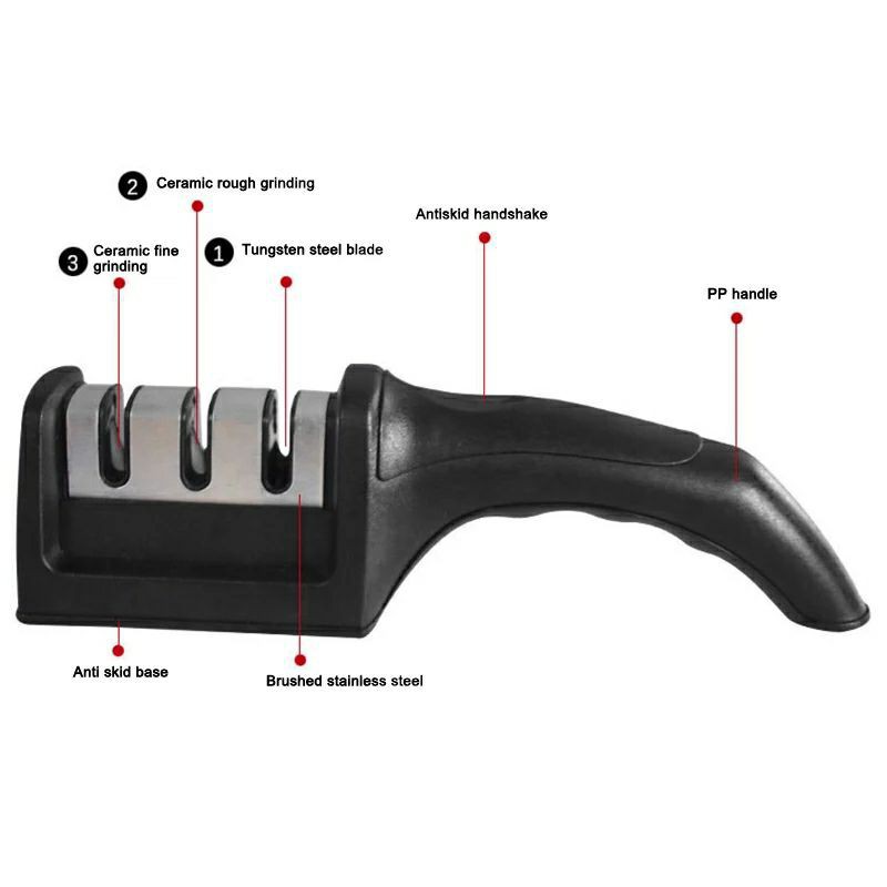 BBS SS10 Alat Pengasah Pisau dengan Pegangan Ergonomis | 3 Tahap Asahan | Knife Sharpener with handle