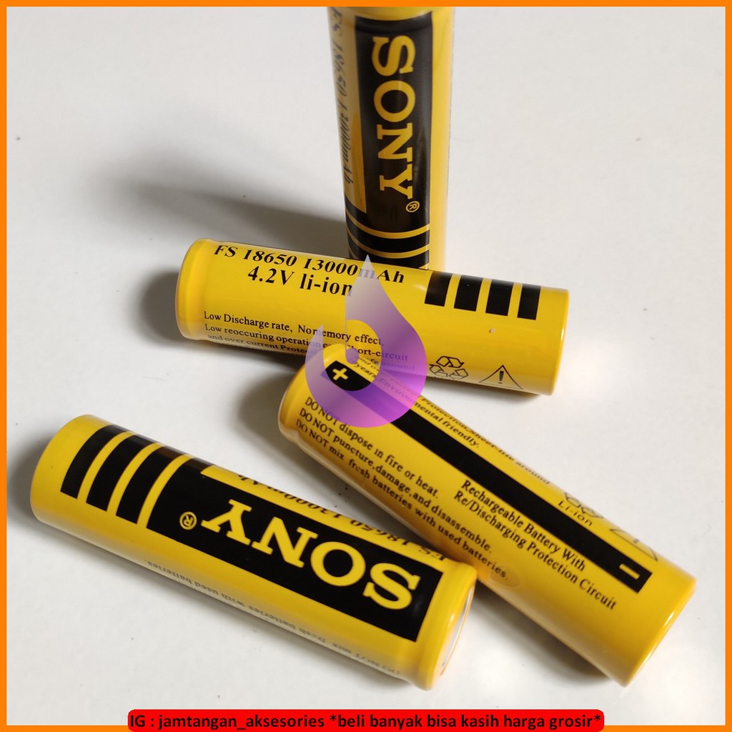 BATU BATERAI BATREI SONY FS 18650 RECHARGEABLE 13000mAh 4.2V KUNING