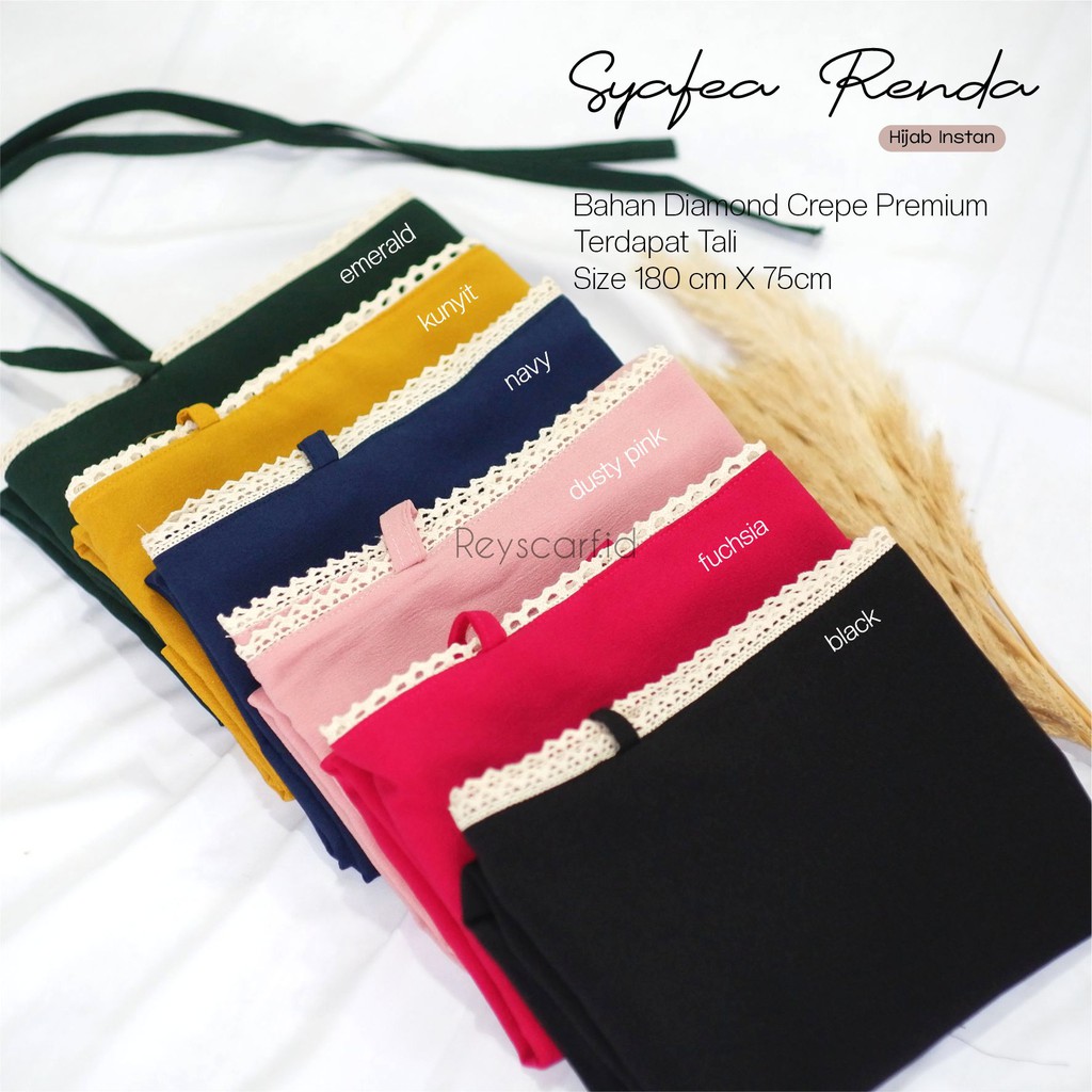 Hijab Khimar Instan Renda Syafea By Reyscarf Diamond Crepe Premium Eksklusif Banyak Warna Luxury Bisa COD