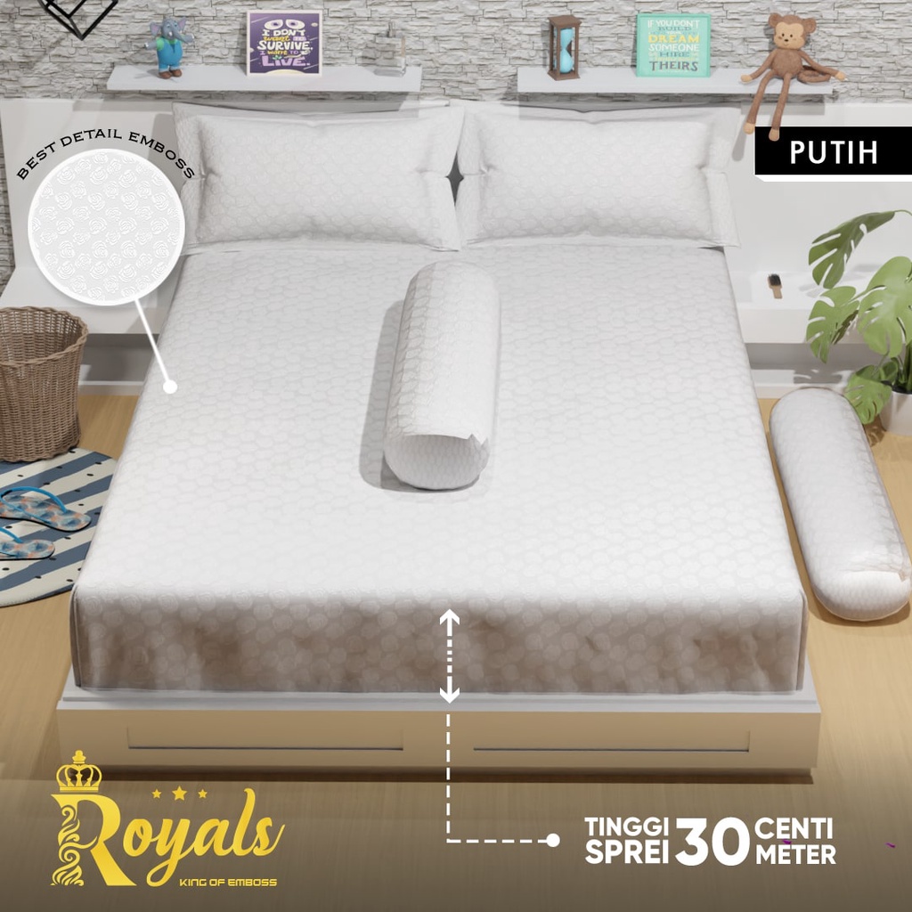 Royals Sprei Jacquard Emboss Uk 160/180 - Putih