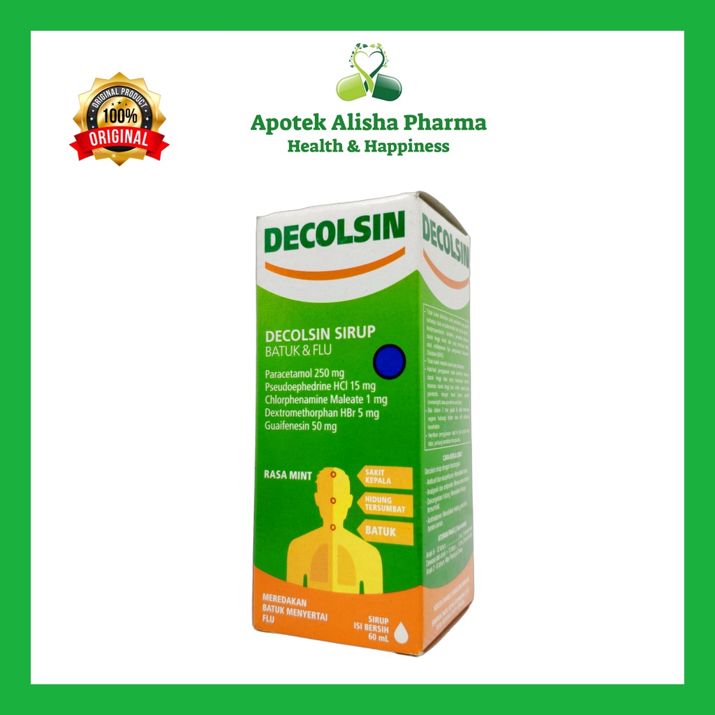 Decolsin Sirup 60ml-Dekolsin Syrup Obat Batuk/Flu/Pilek/Panas/Demam Anak