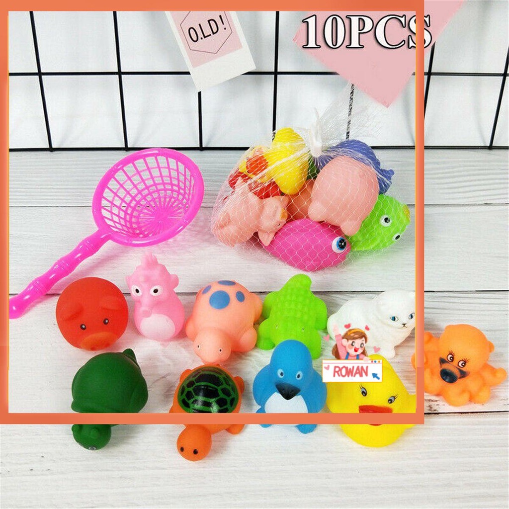 10pcs Mainan Mandi Bentuk Kartun Bebek Bahan Karet Untuk Bayi