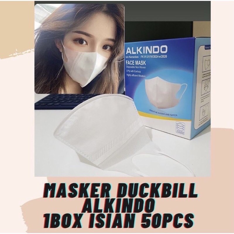 MASKER DUCKBILL MERK ALKINDO 3PLY TERMURAH / EARLOOP MASK DUCK BILL